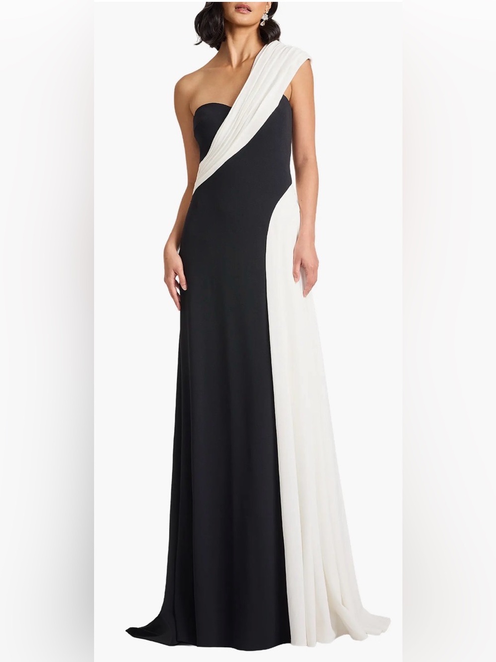 NEW Tadashi Shoji Belman One-Shoulder Draped Colorblock Gown Sz L